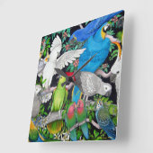 Pet Parrots of the World Wall Clock Vierkante Klok (Hoek)