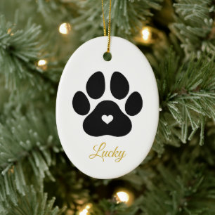 Pet Paw Afdrukken Aangepaste Gold Pet Name Foto Keramisch Ornament