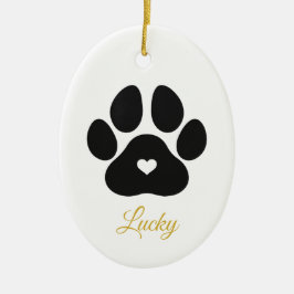 Pet Paw Afdrukken Aangepaste Gold Pet Name Foto Keramisch Ornament