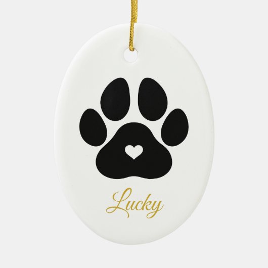 Pet Paw Afdrukken Aangepaste Gold Pet Name Foto Keramisch Ornament (Voorkant)