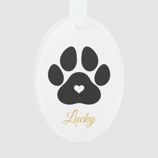 Pet Paw Afdrukken Aangepaste Gold Pet Name Foto Ornament (voorkant)