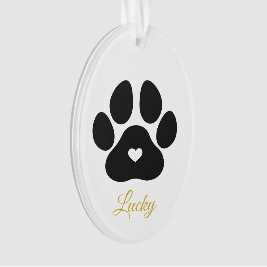 Pet Paw Afdrukken Aangepaste Gold Pet Name Foto Ornament (voorkant)