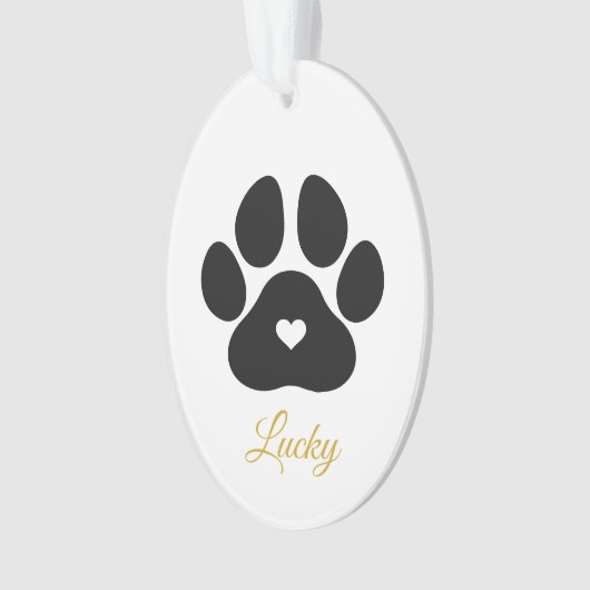 Pet Paw Afdrukken Aangepaste Gold Pet Name Foto Ornament (voorkant)