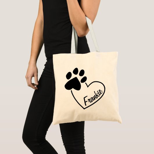 Pet Paw afdrukken op hart met aangepaste naam Tote Bag (Voorkant (product))