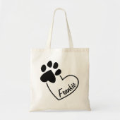 Pet Paw afdrukken op hart met aangepaste naam Tote Bag (Voorkant)