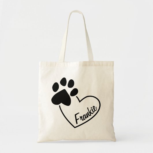 Pet Paw afdrukken op hart met aangepaste naam Tote Bag (Voorkant)