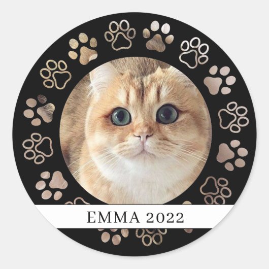 Pet Paw Custom Cat Photo Ceramic Ornament Ronde Sticker (Voorkant)