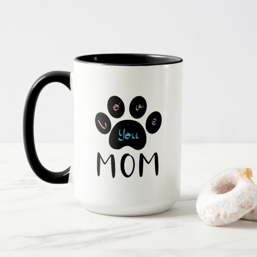 Pet Paw Dog Cat Love you MOM Coffee Mok (Met donut)
