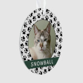 Pet Paw Drukt Groene Aangepaste Kat Naam Foto Ornament (voorkant)