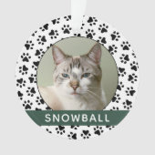 Pet Paw Drukt Groene Aangepaste Kat Naam Foto Ornament (voorkant)