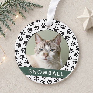 Pet Paw Drukt Groene Aangepaste Kat Naam Foto Ornament