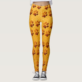 Pet paw gold glitter print op gouden achtergrond leggings