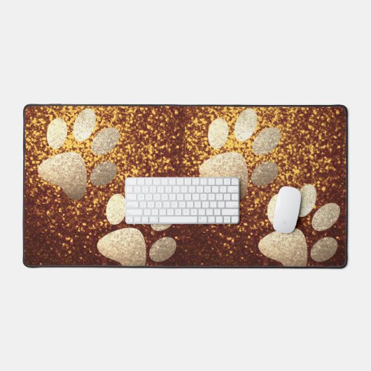 Pet paw gold glitter print op koper glitter bureaumat (Keyboard & Muis)