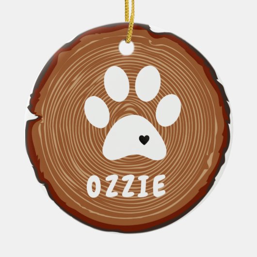 Pet Paw Hart Hout Grafisch Keramisch Ornament (Voorkant)