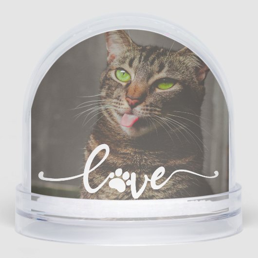 Pet Paw Love | Modern Script Personalized Photo Sneeuwbol (Voorkant)