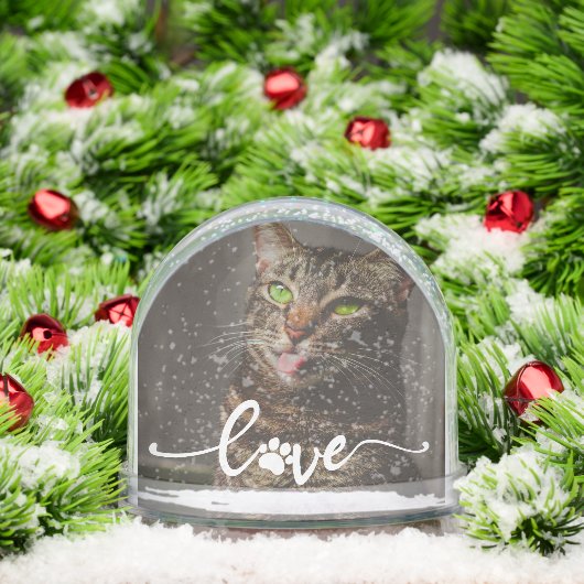 Pet Paw Love | Modern Script Personalized Photo Sneeuwbol (Kerstmis)