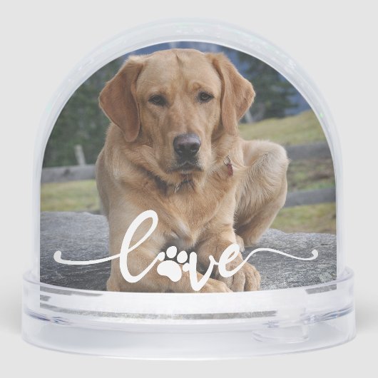 Pet Paw Love | Modern Script Personalized Photo Sneeuwbol (Achterkant)