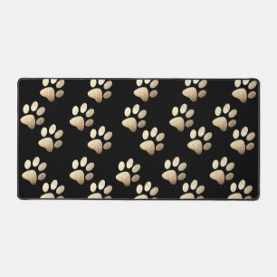 Pet paw ocher glitter print op zwarte achtergrond bureaumat