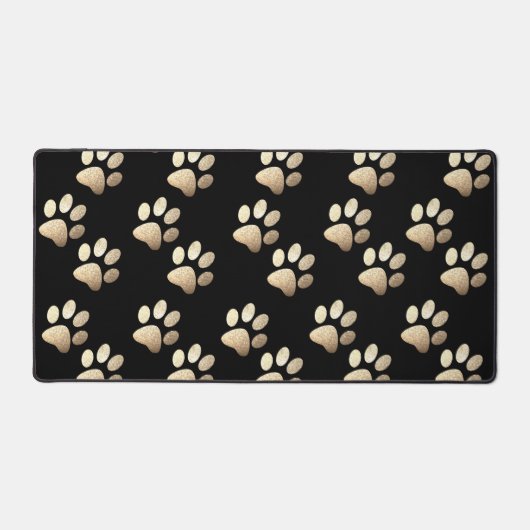 Pet paw ocher glitter print op zwarte achtergrond bureaumat (Voorkant)