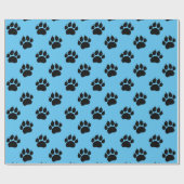 Pet Paw-patroon op blauw omslagpapier Cadeaupapier (Vlak)