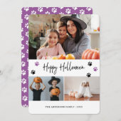 Pet Paw Print Fotocollage Violet Halloween Kaart (Voorkant / Achterkant)