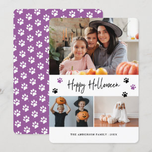 Pet Paw Print Fotocollage Violet Halloween Kaart