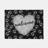 Pet Paw Print Hart Welkom Zwart Wit Deurmat (Voorkant)
