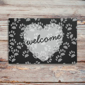 Pet Paw Print Hart Welkom Zwart Wit Deurmat