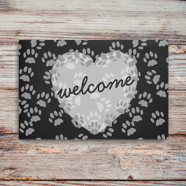Pet Paw Print Hart Welkom Zwart Wit Deurmat