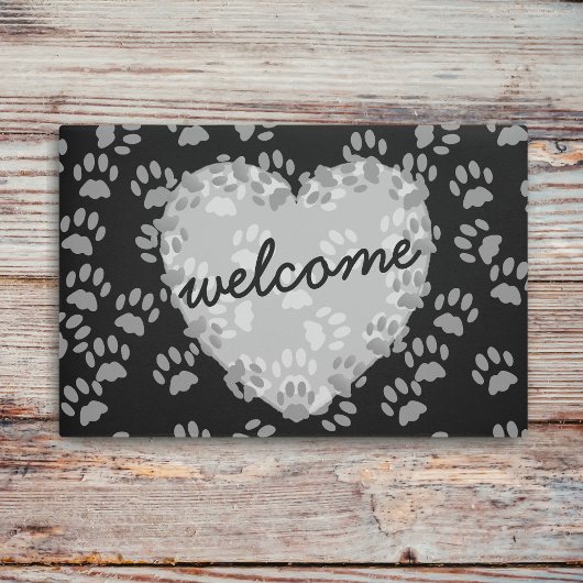 Pet Paw Print Hart Welkom Zwart Wit Deurmat