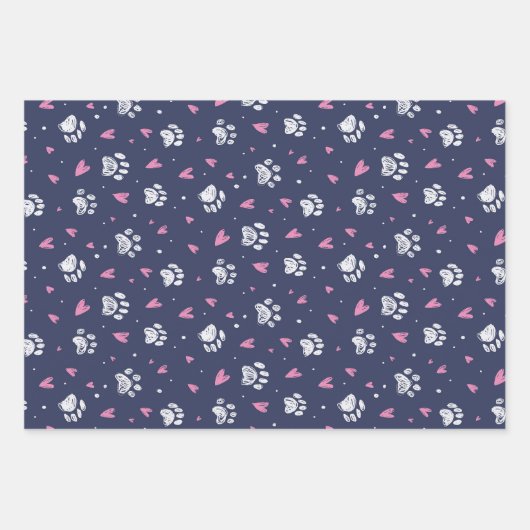 Pet Paw Print Heart Pattern Cute Valentijnsdag Inpakpapier Vel (Voorkant 3)