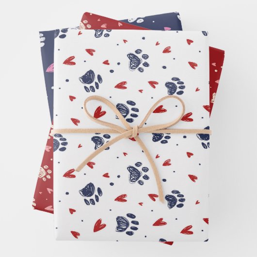 Pet Paw Print Heart Pattern Cute Valentijnsdag Inpakpapier Vel (In situ)