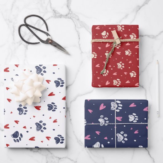 Pet Paw Print Heart Pattern Cute Valentijnsdag Inpakpapier Vel (Voorkant)