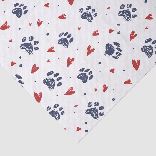 Pet Paw Print Heart Pattern Valentijnsdag Tissuepapier (Detail)