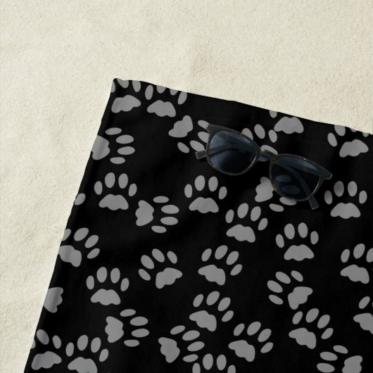 Pet Paw Print Patroon Kat Liefhebber Zwart Strandl Strandlaken (In situ)