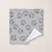 Pet Paw Print Patroon Monogram Grijs Bad Handdoek (Wasdoekje)