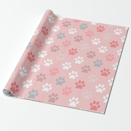 Pet paw print - roze cadeaupapier (Uitgerold)