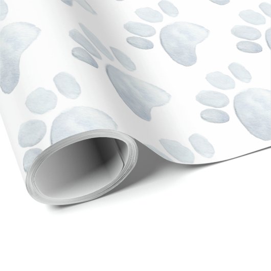 Pet Paw Print Waterverf Art Grijs Plezier Cadeaupapier (Rol Hoek)
