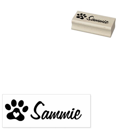 Pet paw print with heart custom cat dog name rubberstempel (Gestempeld)