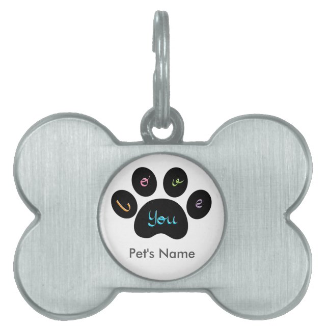 "Pet Paw Print with Love You"  Huisdieren Naamplaatje (voorkant)