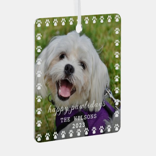Pet Paw Prints Gepersonaliseerde hondennaam Foto Metalen Ornament (Voorkant Rechts)