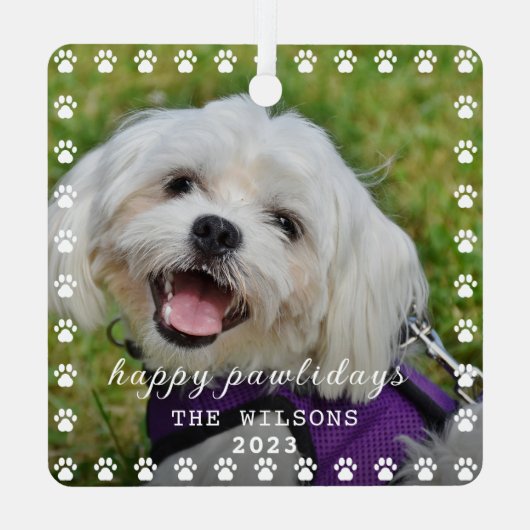 Pet Paw Prints Gepersonaliseerde hondennaam Foto Metalen Ornament (Achterkant)