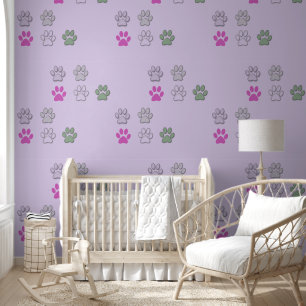 Pet Paw Prints Katten Honden Lavendel Paarse Behang