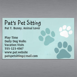 Pet Paw Prints op Blauwgroen Cat en Dog Animal Ser Visitekaartje Magneet