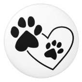 Pet Paw Prints op Hart Keramische Knop (Voorkant)