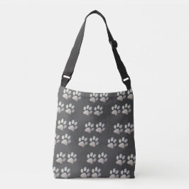 Pet paw Silver Glitter afdrukken op grijze achterg Crossbody Tas