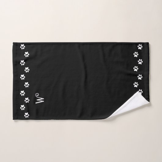 Pet Paws & Monogram on Black Bad Handdoek (Handdoek)