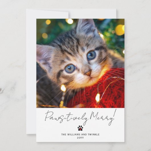 Pet Photo 2 Picture Script Calligraphy Paw Print Feestdagenkaart (Voorkant)