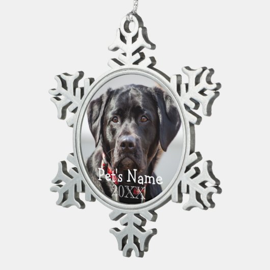 Pet Photo Aangepast kerstcadeautje Tin Sneeuwvlok Ornament (Rechts)