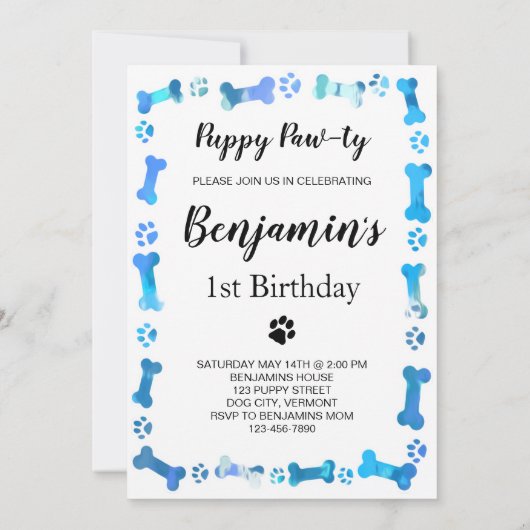 Pet Photo Blue Paw Prins Dog Birthday Kaart (Achterkant)